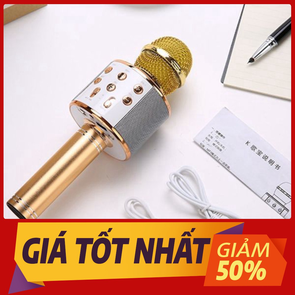 [Sale toàn shop] Míc kèm loa hát karaok W858 kết nối nhanh chóng,âm thanh sống động