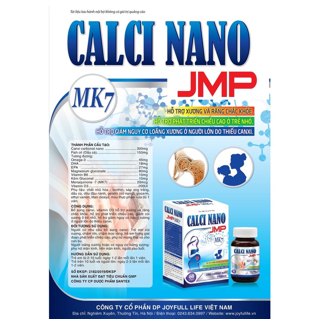 Viên uống bổ sung canxi cho bà bầu và mẹ cho con bú - Calci nano JMP MK7 - DP Joyfull Life