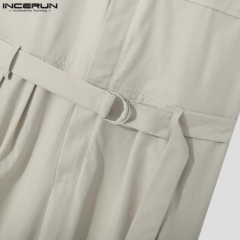 Áo liền quần INCERUN ngắn tay dáng rộng màu trơn thiết kế đơn giản cho nam