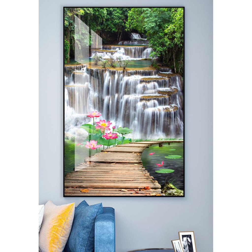 Tranh treo tường hiện đại lối đi thác nước thiên nhiên chất liệu bóng kính hoặc vải canvas ZTU_261758