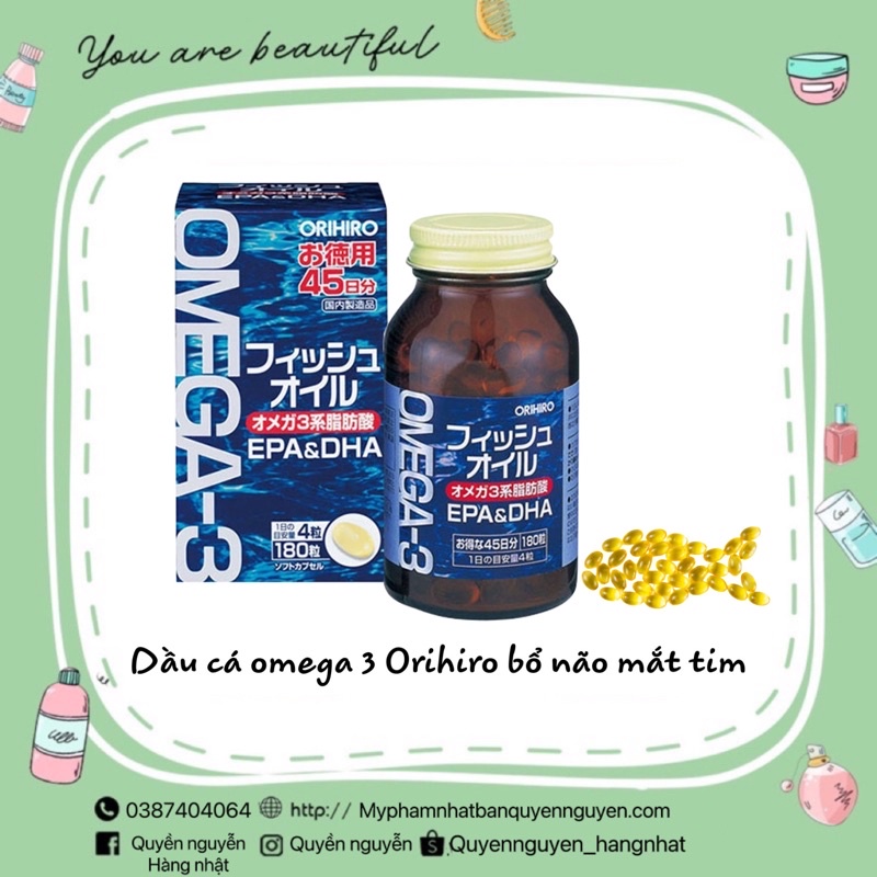 Viên dầu cá omega 3 hỗ trợ tim mạch Orihiro 180 viên  - Hàng chính hãng