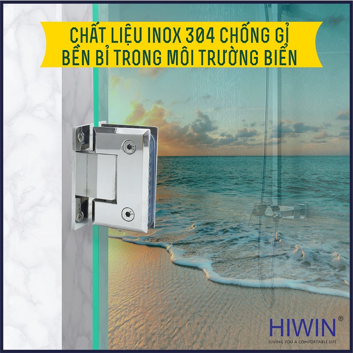 Bản lề phòng tắm kính 90 độ kính tường đế lệch cạnh thẳng chất liệu inox 304 mặt gương HIWIN HG-008 (dày 5mm)