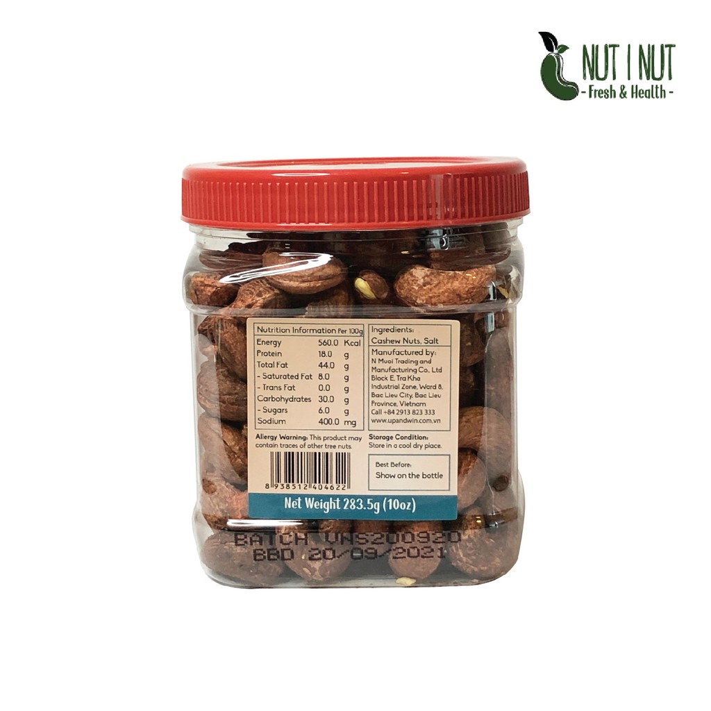 Hạt điều Nut I Nut vỏ lụa sấy muối hũ 283.5 gram - UP &amp; WIN