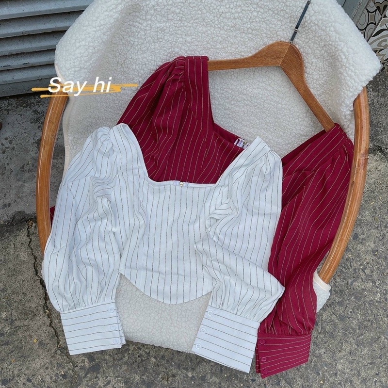 ÁO CROPTOP SỌC KẺ LAI BẦU TAY DÀI