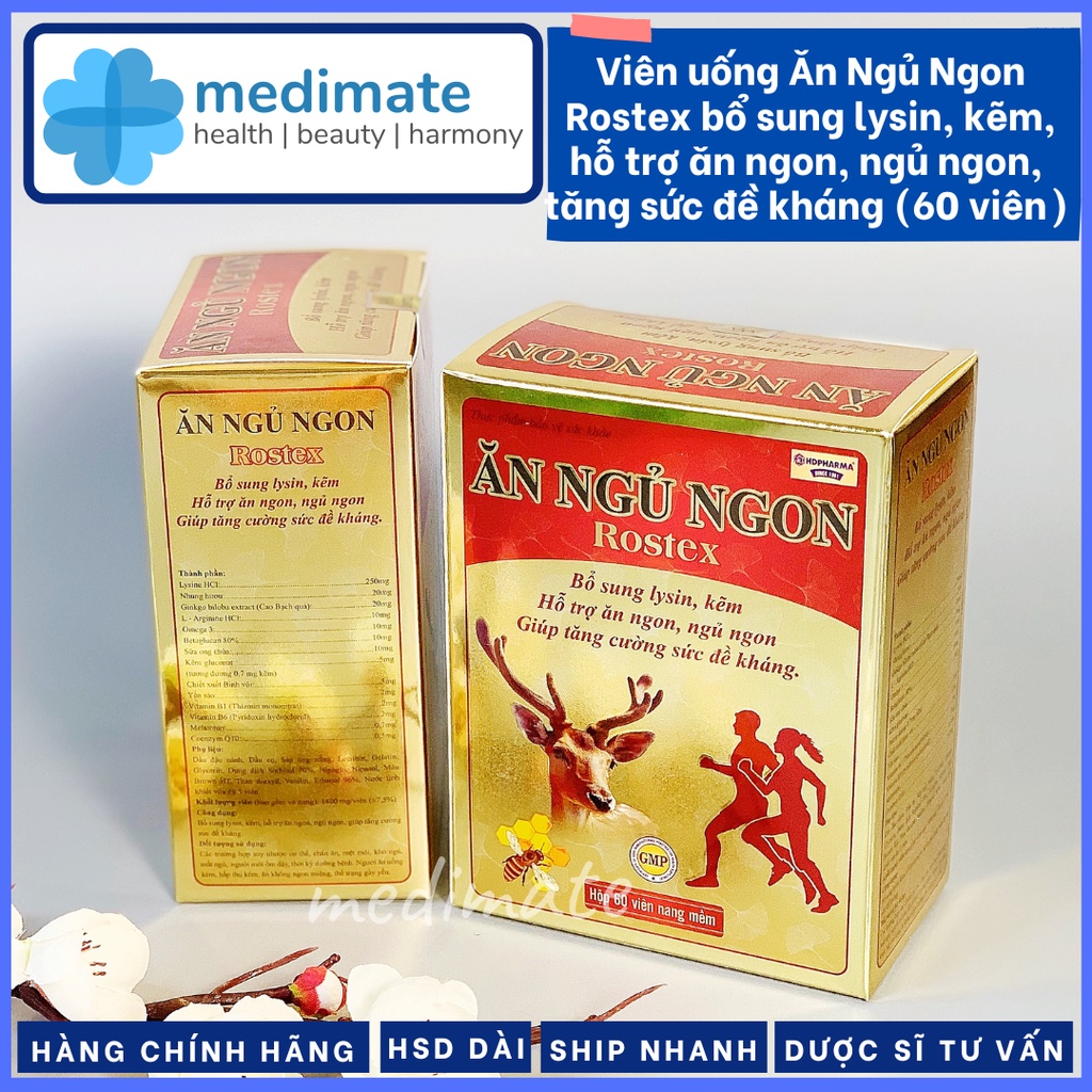 Viên Ăn Ngủ Ngon Rostex bổ sung lysin, kẽm giúp ăn ngon, ngủ ngon, tăng sức đề kháng (Hộp 60 viên)