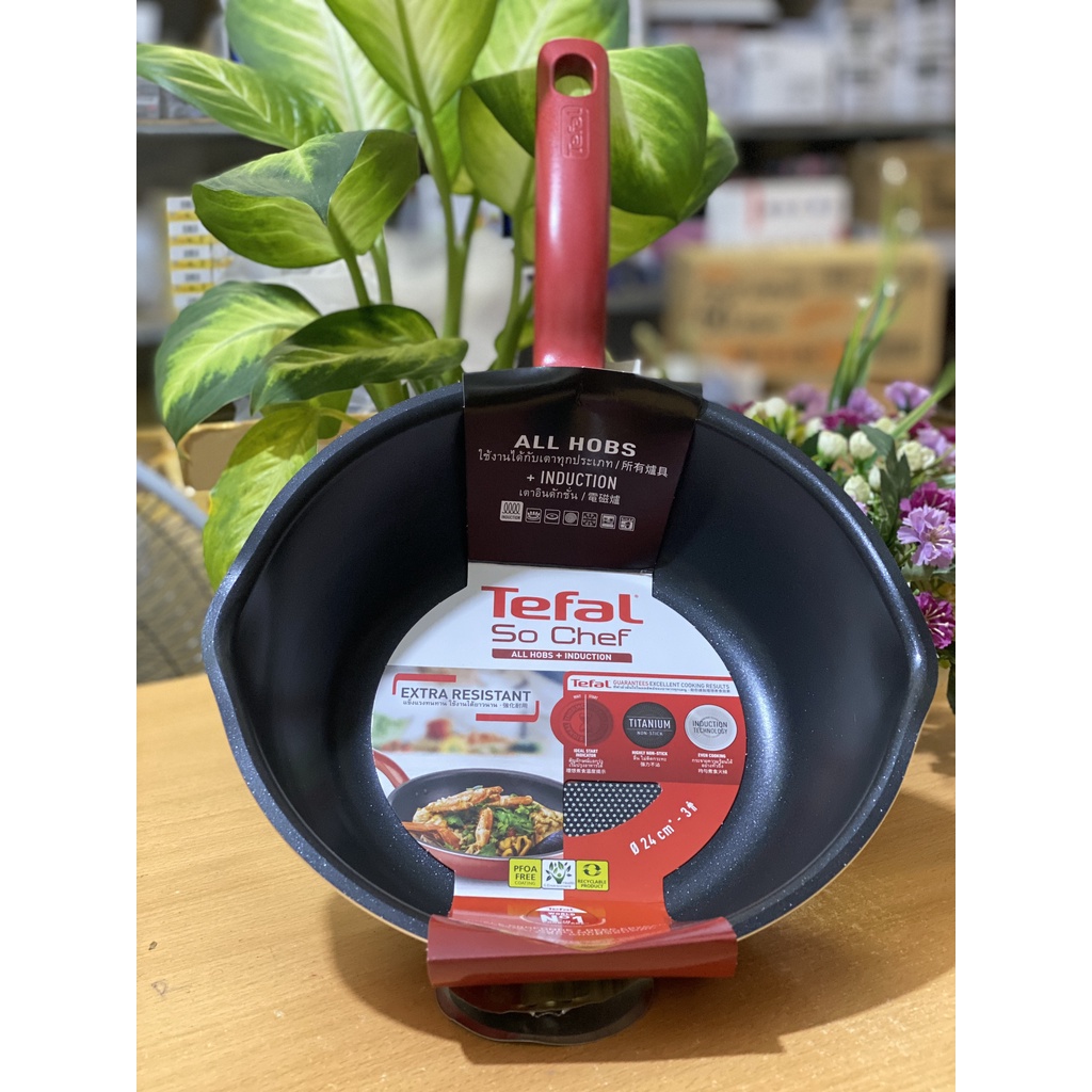 Tefal- Chảo sâu lòng chống dính đáy từ Tefal So Chef G1358495 size 24cm, đỏ rực rỡ cá tính- Hàng chính hãng