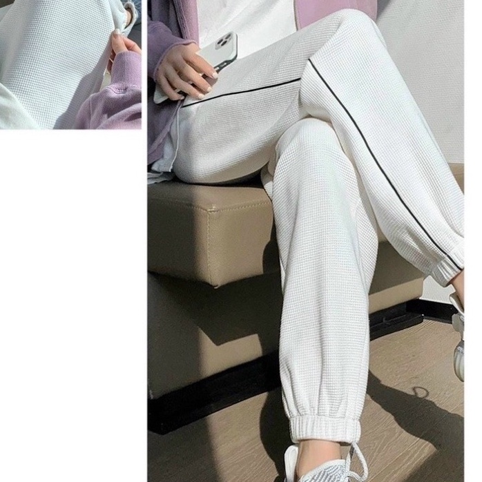 Quần JOGGER nữ thể thao bo gấu chất tổ ong chạy viền