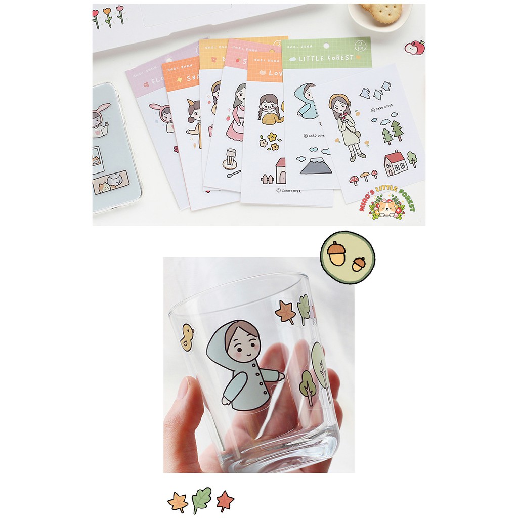 Sticker hoạt hình MIAO'S LITTLE FOREST set 2 tấm sticker nền trong Cute Character trang trí sổ tay bullet journal MST237