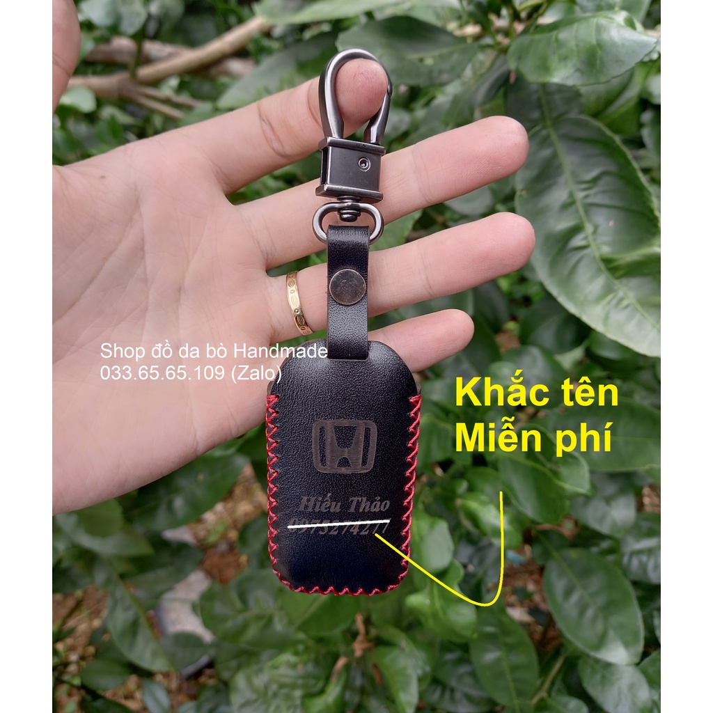 Bao da chìa khóa Honda HRV, Civic 2022 -2023 phom mới chìa 3 nút, 4 nút bấm bằng da bò thật, khắc tên miễn phí