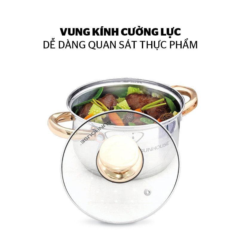 BỘ NỒI INOX 5 ĐÁY SUNHOUSE SH781 - Size 16 - 20 - 24cm