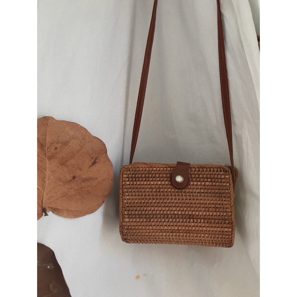 Túi Mây Hình Hộp Chữ Nhật Có Dây Đeo Chéo Bằng Da - Ảnh Thật Shop Tự Chụp