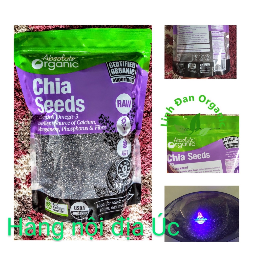 💥Hạt chia Úc nhập khẩu Absolute Organic chia seeds 1 kg date 2023 (mới nhất)- Tặng bút UV cho hàng nhập chính ngạch