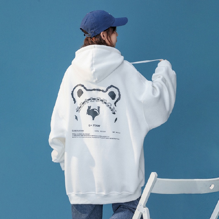 【ZHELIHANGFEI】Áo Hoodie Tay Dài Dáng Rộng In Hình Gấu Phong Cách Preppy