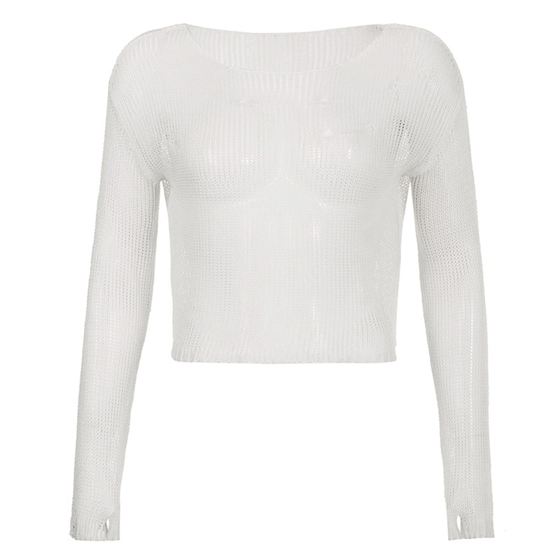 Áo Dệt Kim Tay Dài Dáng Rộng Che Phủ Lỗ Thời Trang Dành Cho Nữ