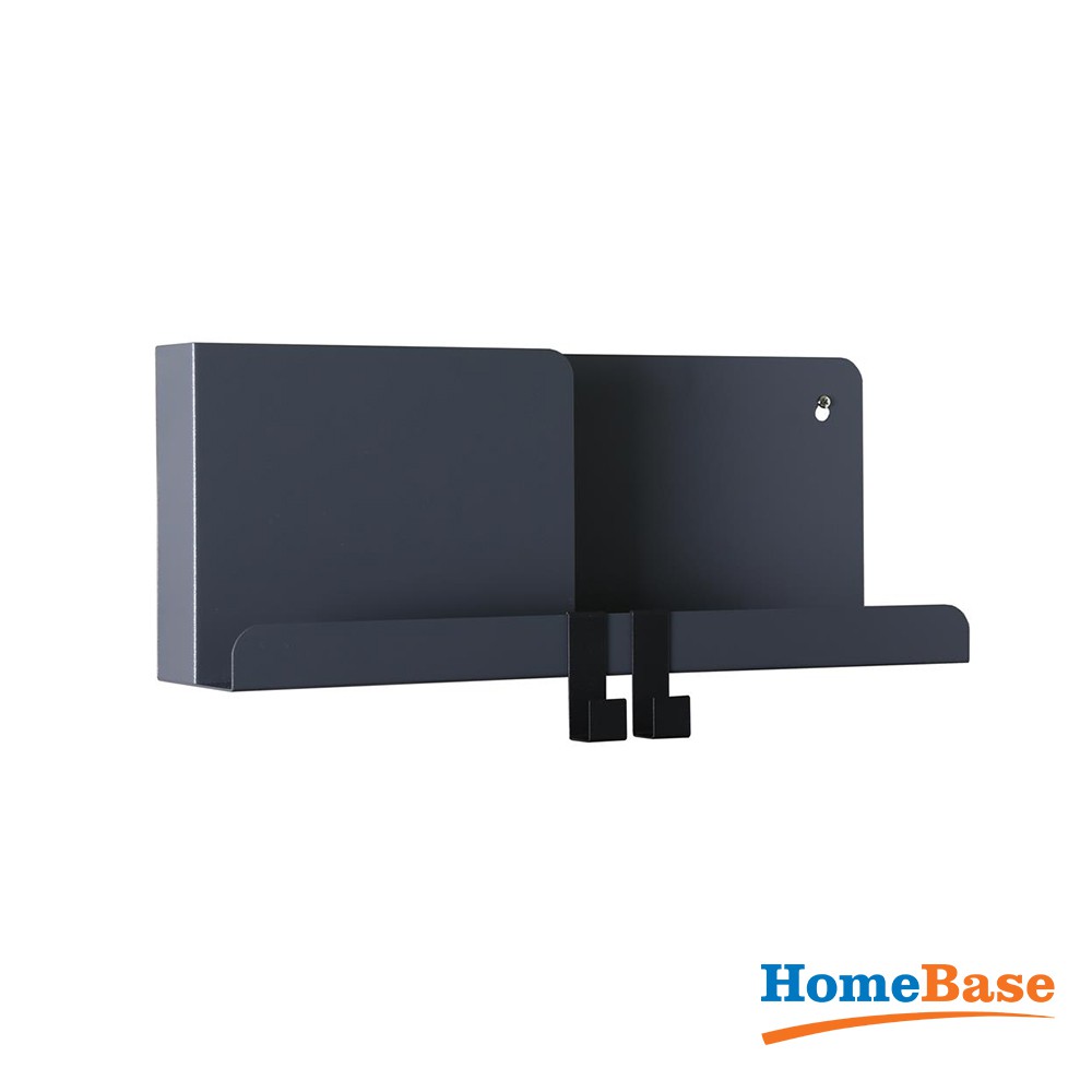 HomeBase STACKO kệ sắt treo tường 2 móc treo Thái Lan W40xD10xH16CM Xám