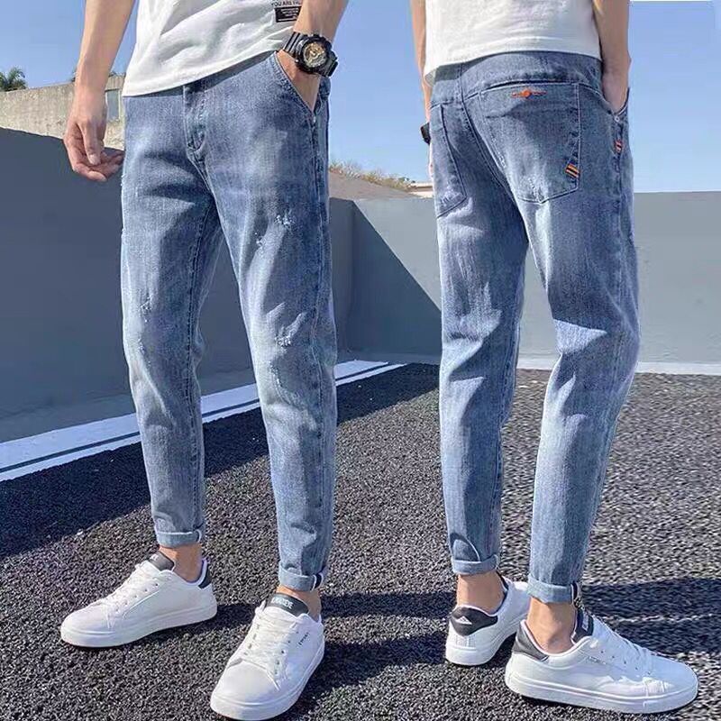Quần Jean Ống Túm Rách Gối Màu Sáng Phong Cách Nam Tính