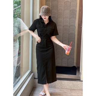Váy sơ mi da lộn bo eo(sẵn tại shop)