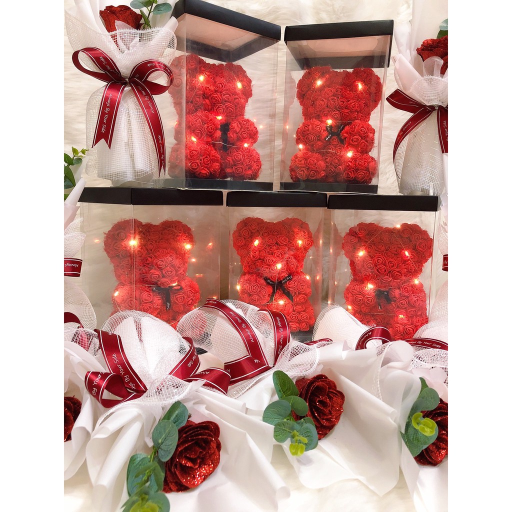 Combo Gấu Teddy Và Hoa Hồng Sáp Thơm Vĩnh Cửu Cao Cấp Quà Tặng Ý Nghĩa Cho Người Thương  [HOT VALENTINE 2021