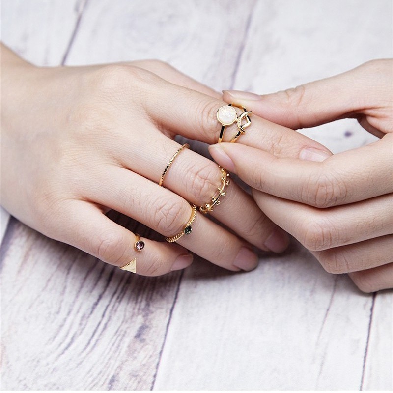 5 Pcs/ Set Delicate Vintage Bohemian Gypsy Ring Set Geometric Joint Finger Knuckle Rings