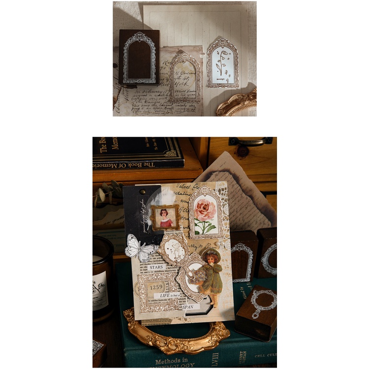 Con dấu bằng gỗ cao su trang trí sổ tay DIY phong cách retro