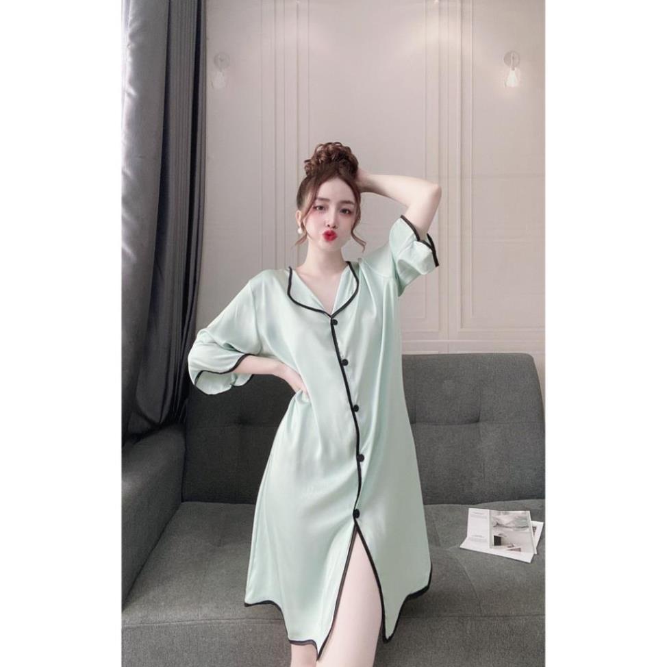 Váy Ngũ Sơ Mi CELORA Đầm Lụa Mặc Nhà Tay Lở Dáng Suông Vải Mát Ít Nhăn Dưới 75kg Nhiều Màu Viền Trắng | BigBuy360 - bigbuy360.vn