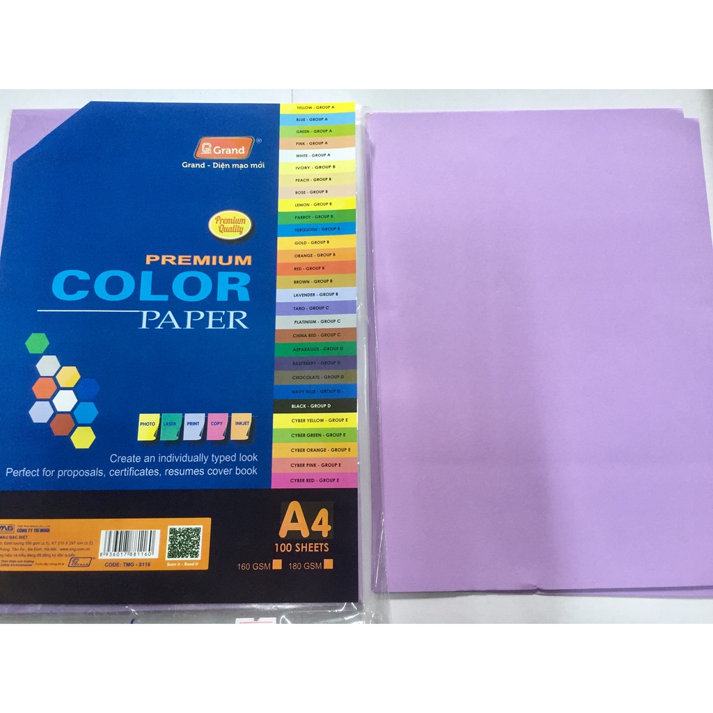 Giấy bìa màu đặc biệt A4 - 160gsm - 125gsm - 100 tờ