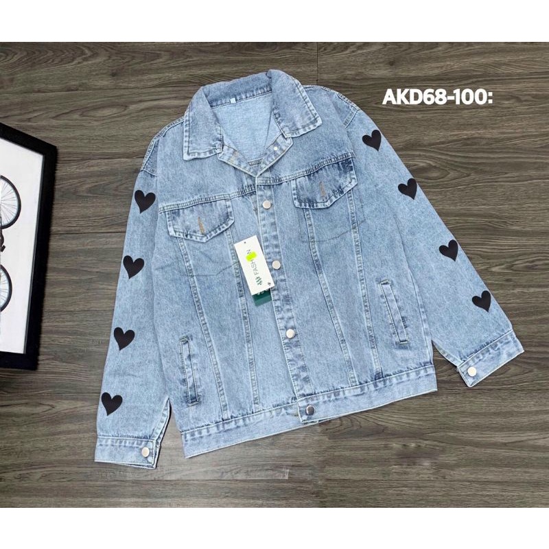 Áo khoác jeans in tim bigsize