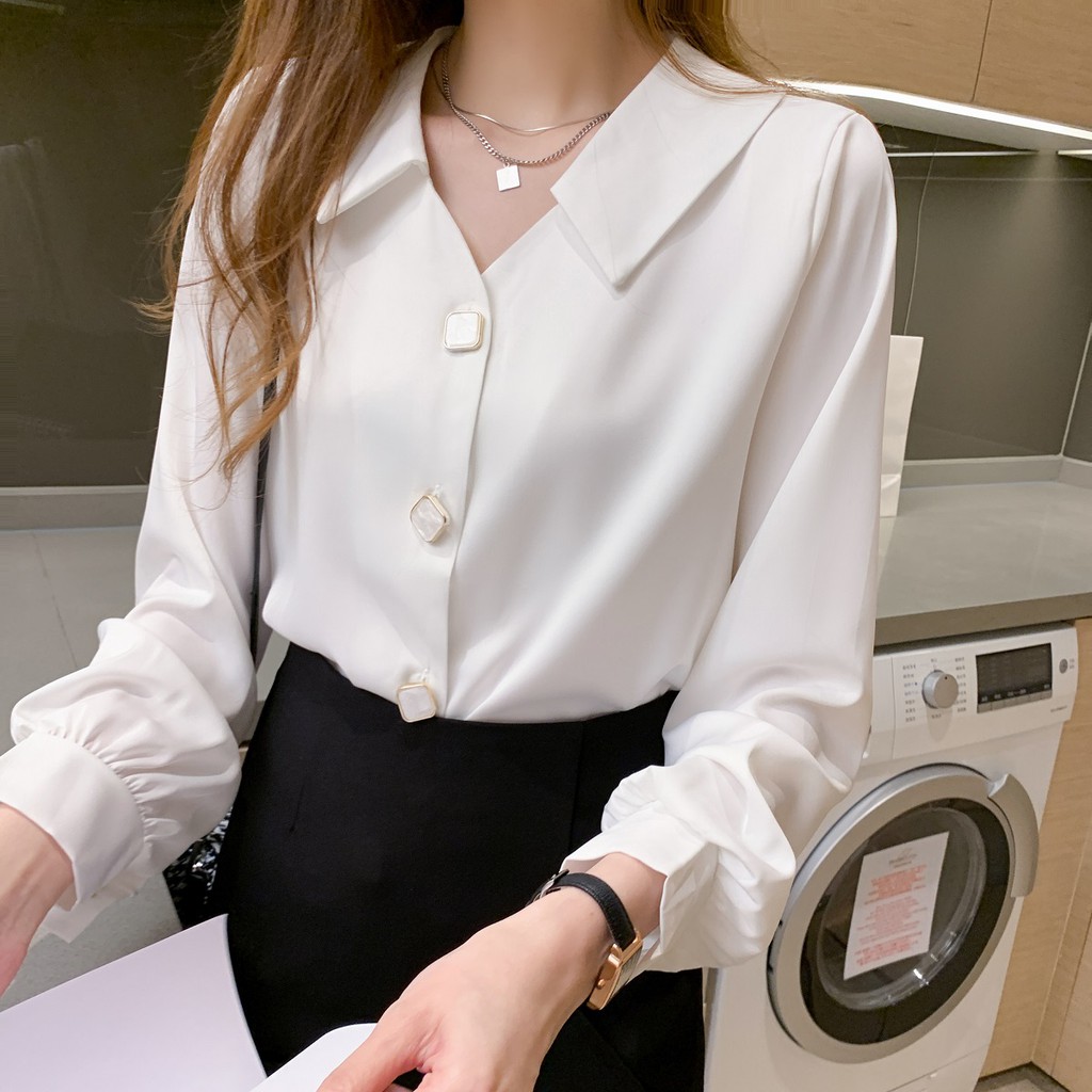 Áo sơ mi nữ dài tay phong cách Hàn Quốc thanh lịch tao nhã