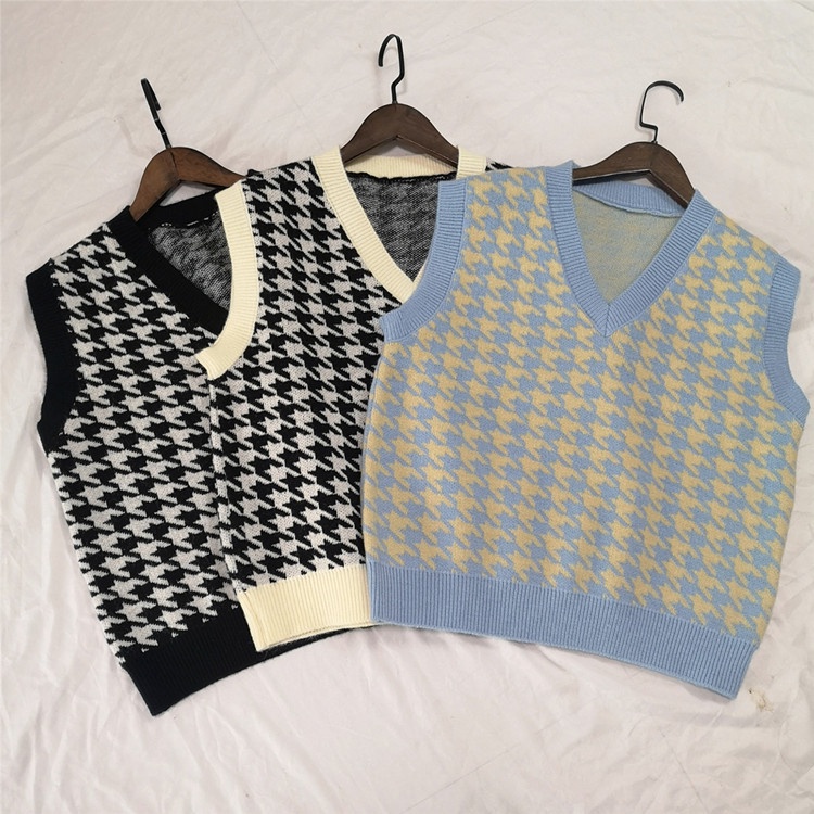 Áo Sweater không tay dáng rộng họa tiết Houndstooth cá tính dành cho nữ | BigBuy360 - bigbuy360.vn