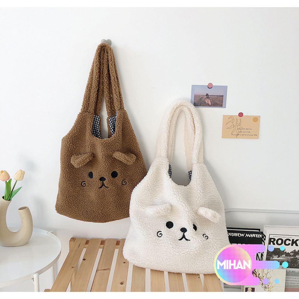 Túi xách tote sức chứa lớn đeo vai hình gấu nhồi bông nhiều màu kiểu mùa đông đáng yêu cho nữ