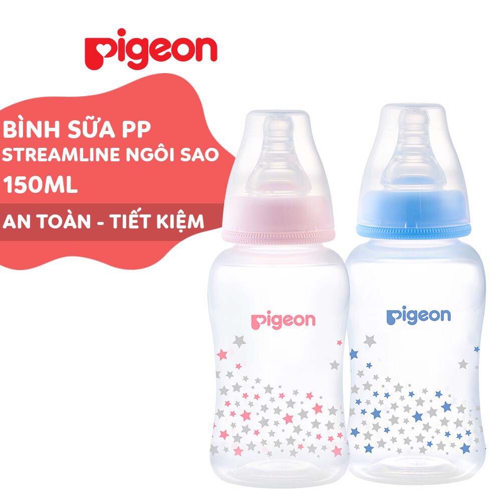 Bình sữa Pigeon, Bình sữa cổ hẹp PP Streamline hình ngôi sao hồng/xanh 150ml (S)