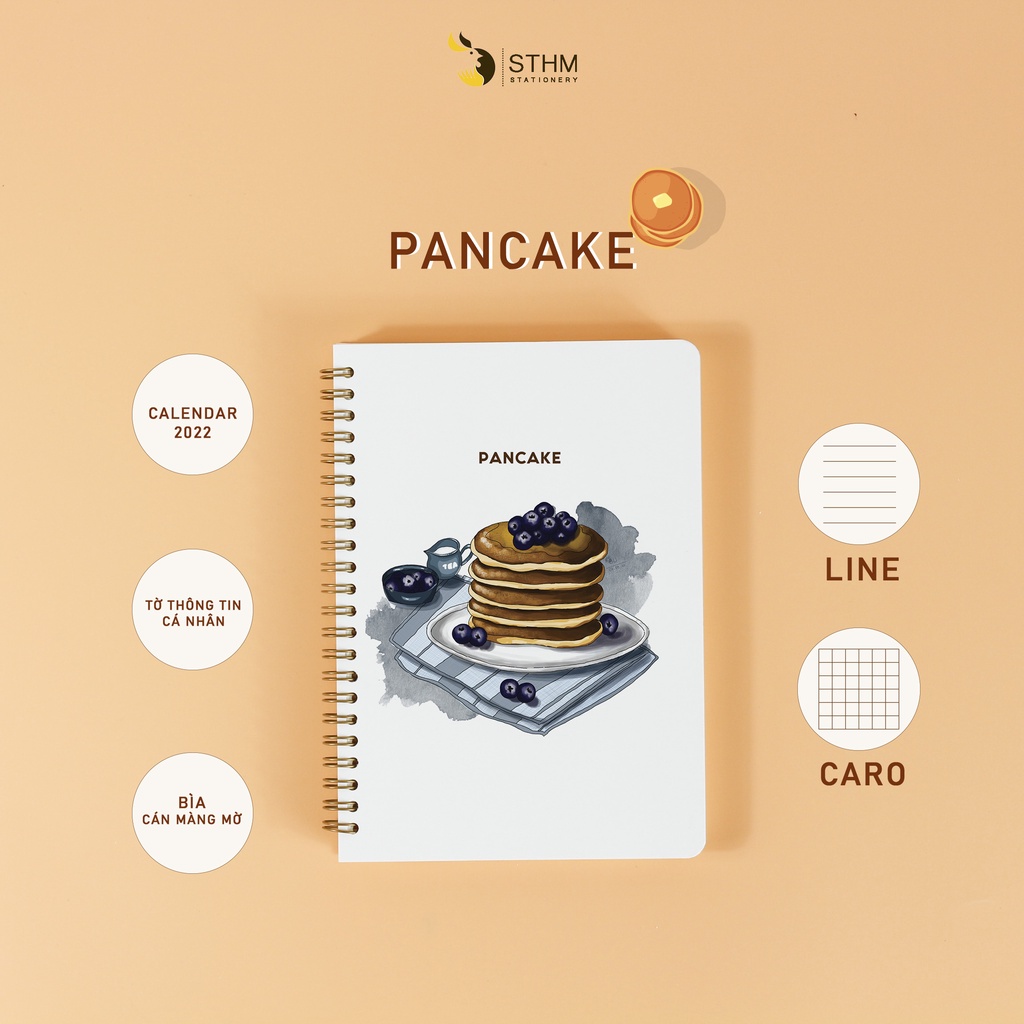 PANCAKE -  Sổ tay bìa cán màng mờ - Ruột kem 100gsm - STHM stationery