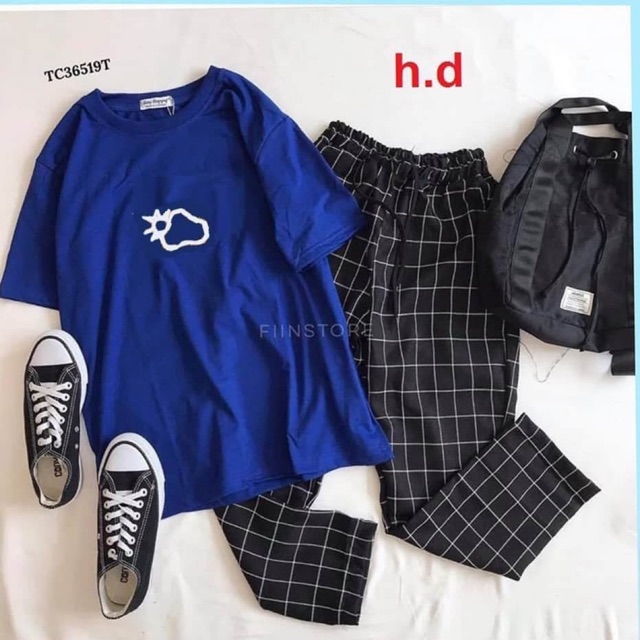 Sét áo mây mưa + quần kẻ đen nhỏ HĐ12