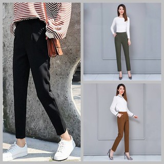 Quần tây dạng ống suông thẳng màu trơn thanh lịch cho nữ
