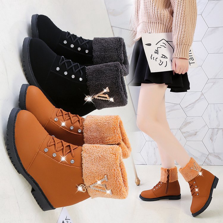 Giày boot nữ cổ ngắn lót lông giữ ấm mùa đông