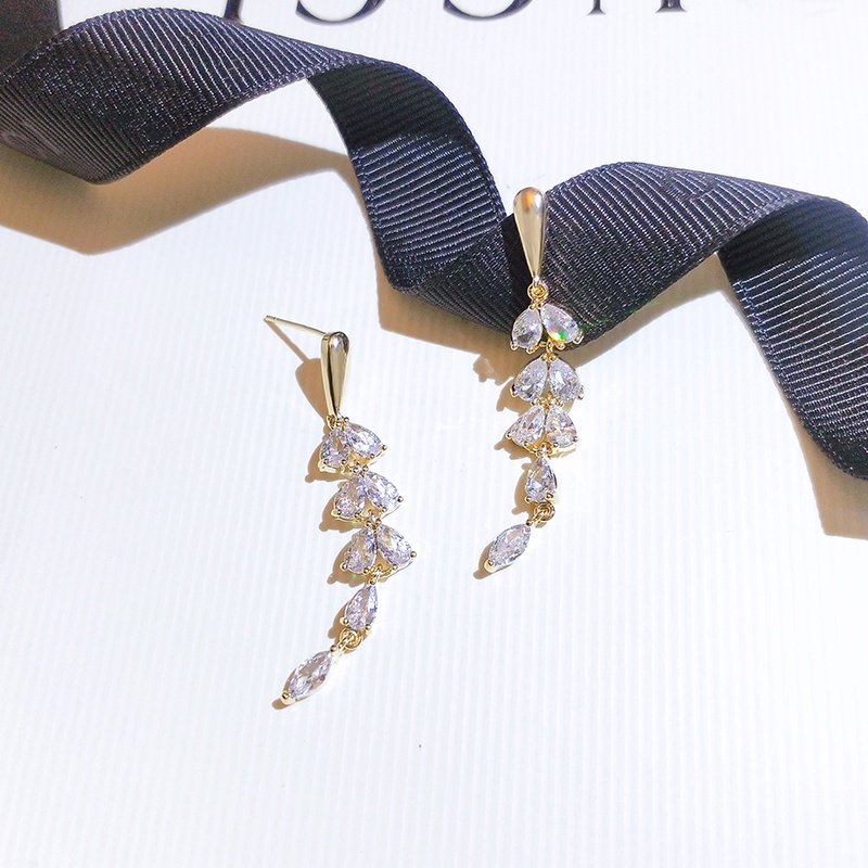[Jiudolan] Bông Tai Dài Đính Đá Zircon Sáng Bóng Thanh Lịch Kiểu Hàn Quốc