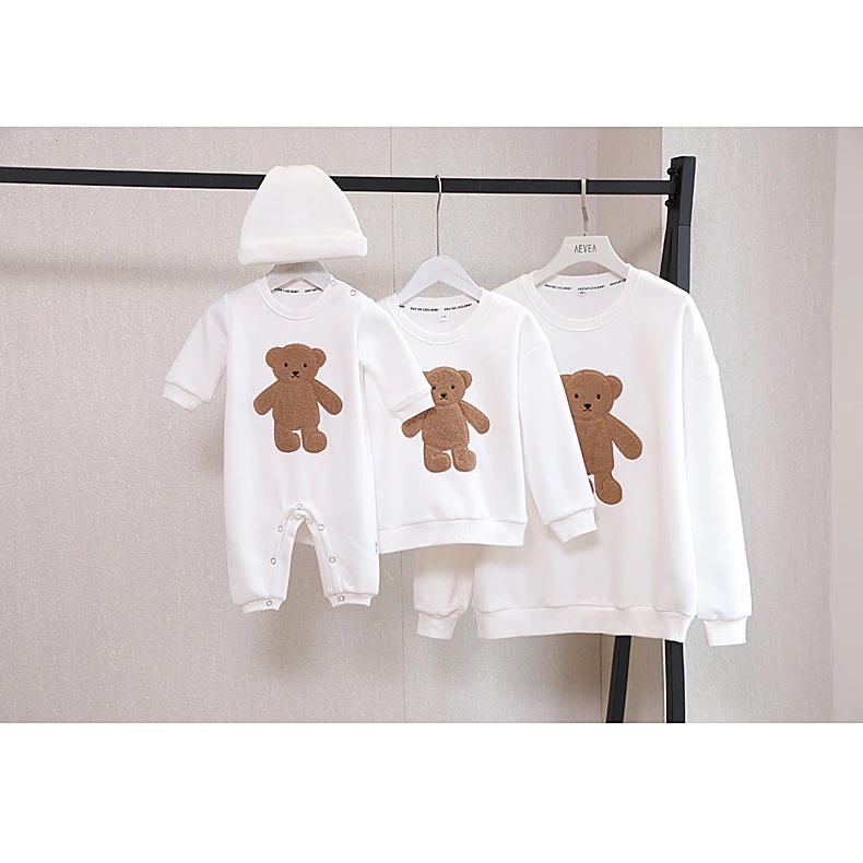 Áo gia đình Thu đông Familylove – Đồ gia đình Mùa Đông họa tiết hình Gấu Nâu dễ thương Chất Cotton Nỉ da cá Cao cấp