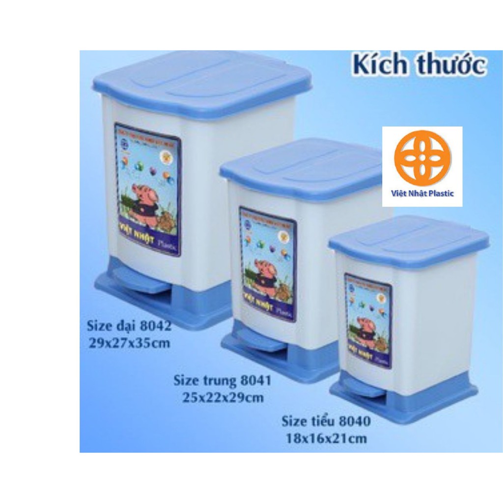 Thùng rác bật nắp size NhỎ 8040 Nhựa Việt Nhật, Thùng đựng rác văn phòng, phòng bếp có nắp đậy