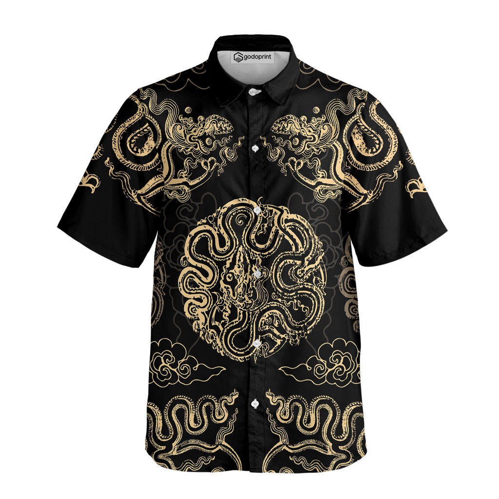Áo sơ mi nam họa tiết rồng thời Lý thoáng mát, thấm hút, mát mẻ shirt