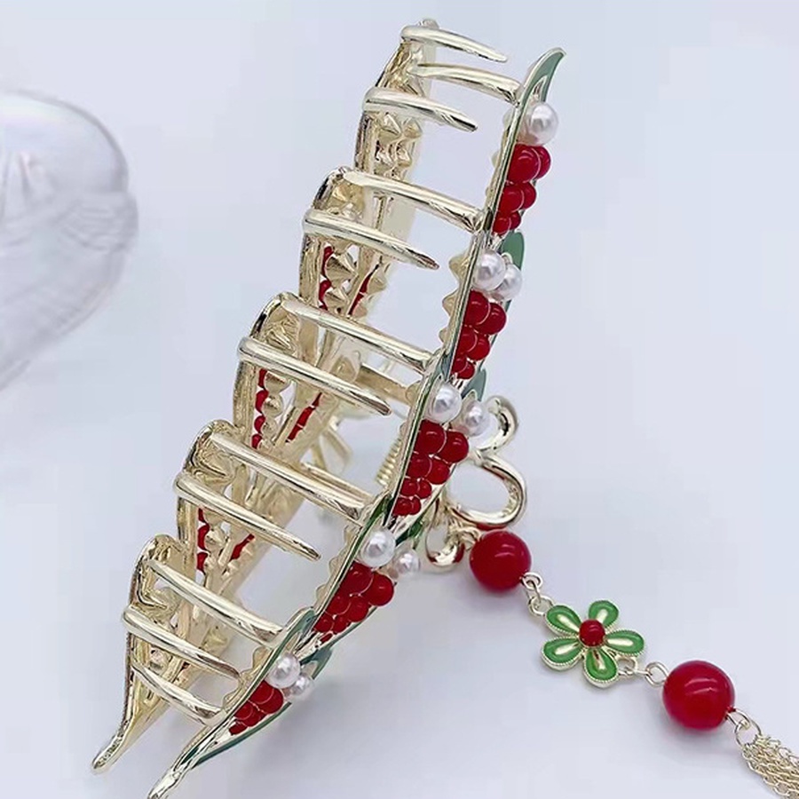 Giá Đỡ Kẹp Tóc Đuôi Ngựa Loại Lớn Đính Đá Pha Lê Tua Rua Cổ Điển Cho Nữ