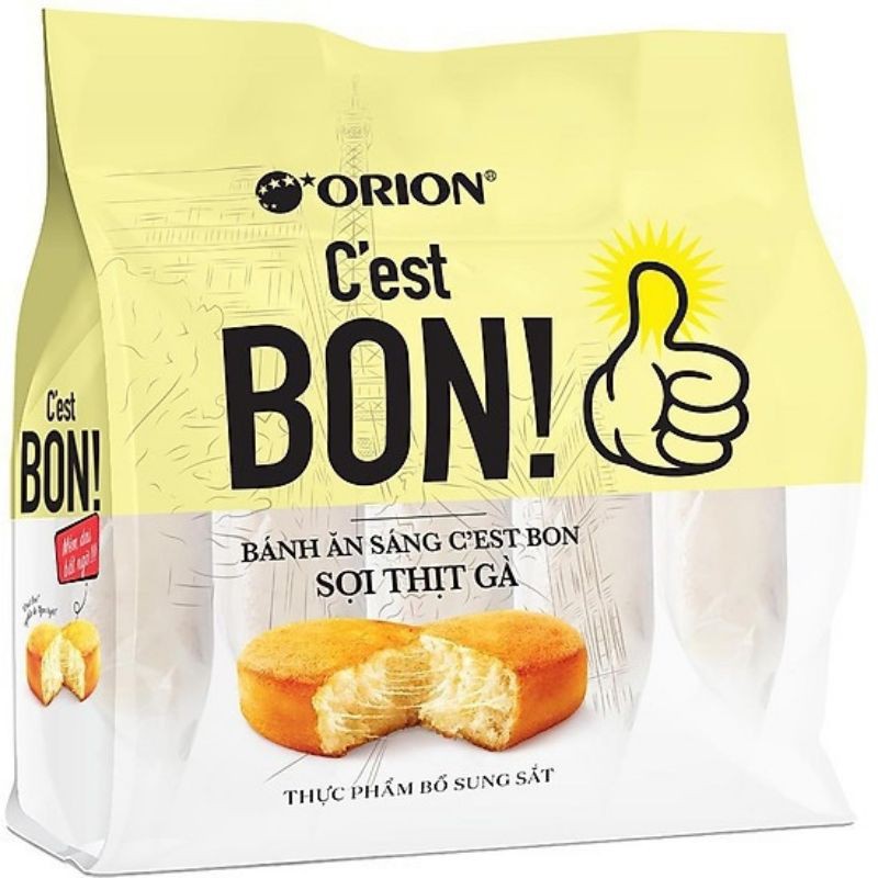 Compo 2 gói bánh ăn sáng C'est Bon Orion - sợi thịt gà, sợi xúc xích. gói 5 cái x 17g