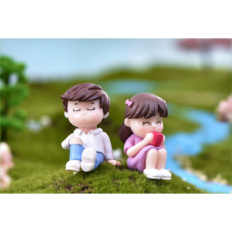 Mô hình đôi bạn ngồi bên nhau uống trà dùng trang trí tiểu cảnh, terrarium, móc khóa, DIY