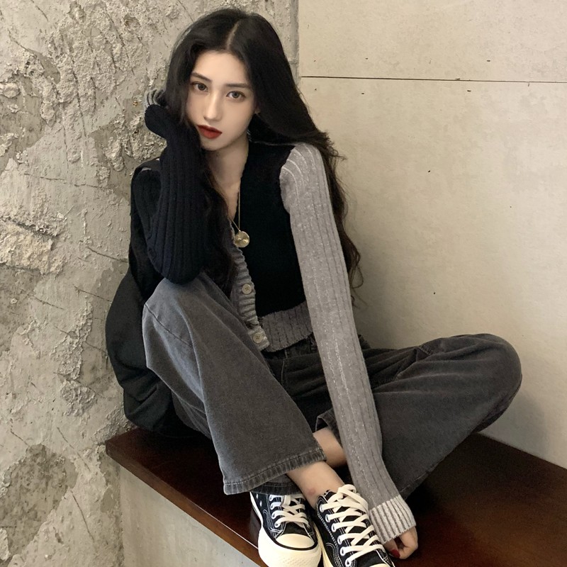 Áo khoác len dệt kim phong cách cổ điển Hồng Kông Áo khoác len cổ V | BigBuy360 - bigbuy360.vn