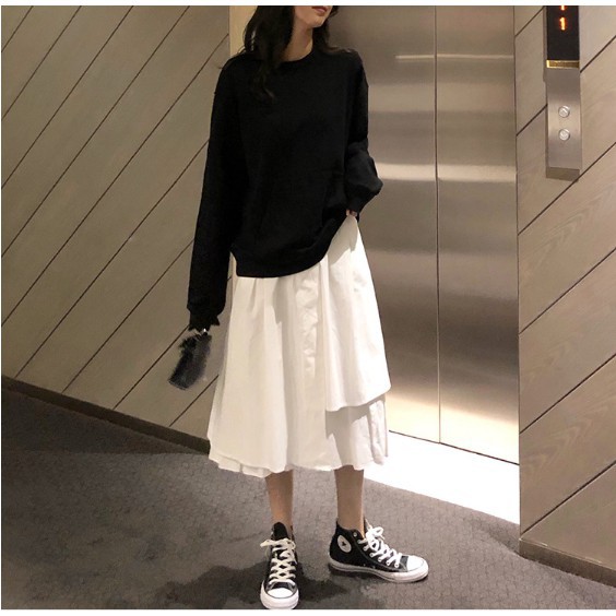 Chân Váy Ulzzang Dài Tầng Hàn Quốc Hai Màu Đen Trắng LAVUSA | BigBuy360 - bigbuy360.vn