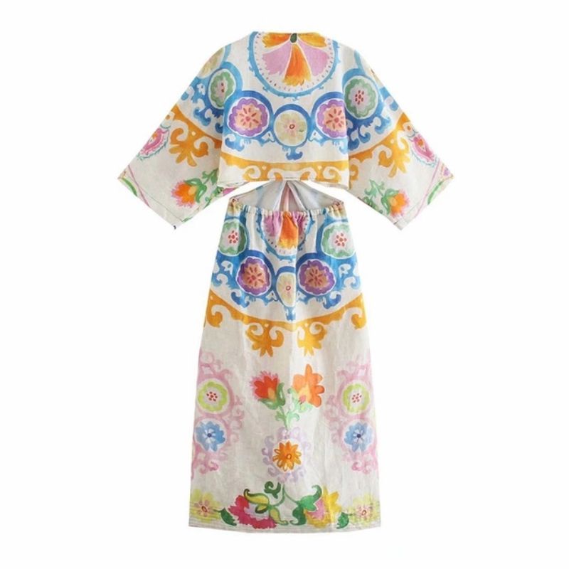 ĐẦM XOẮN EO VẢI LINEN HỌA TIẾT HÀNG XUẤT XỊN ZR 2021