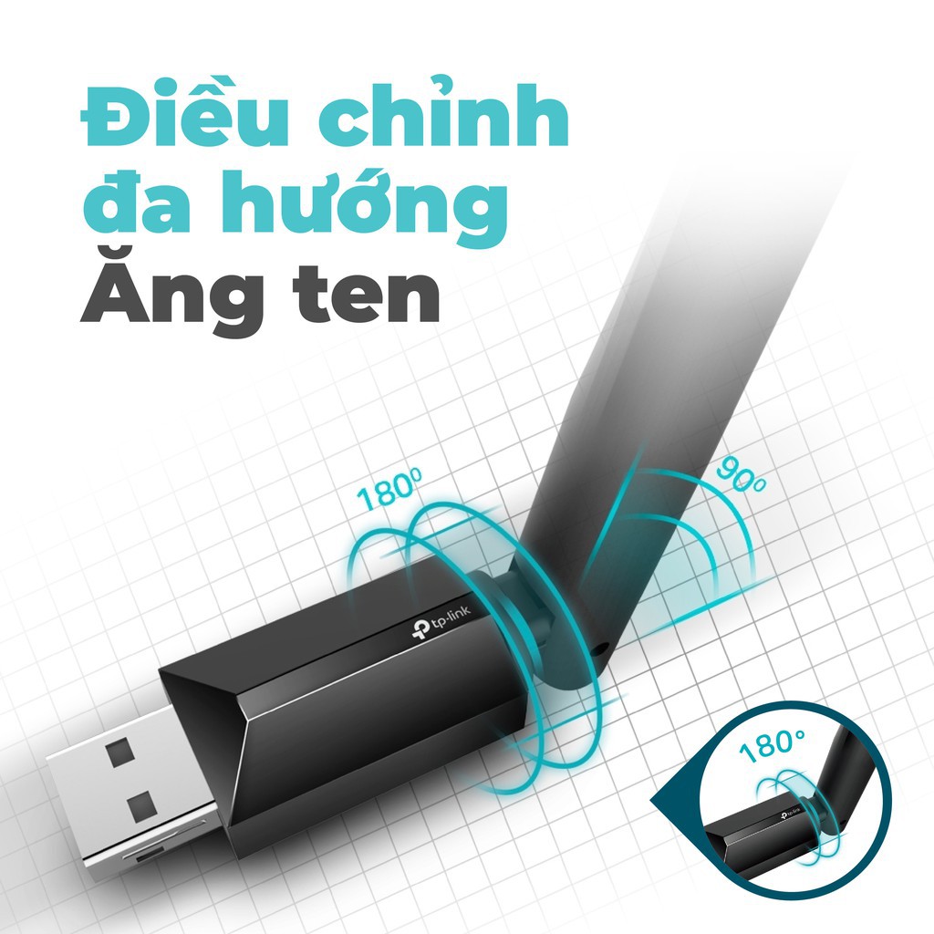 USB nhận WiFi TP-Link Băng tần kép AC600 Archer T2U Plus 1 Angten (200 – 433Mbps) | BigBuy360 - bigbuy360.vn