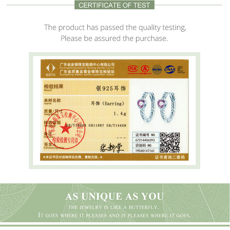 BAMOER Bông Tai bạc 925 Đính Đá Zircon Màu Hồng Thời Trang Cho Nữ SCE1081