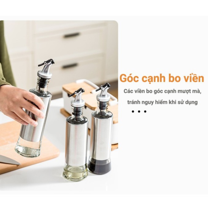 Chai Thủy Tinh Đựng Gia Vị Bọc Inox 304 SENNAI 500ml Tặng Kèm Nhãn Tên