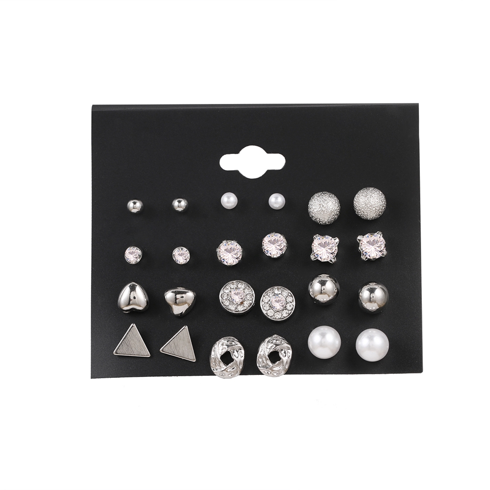 Set 12 đôi khuyên tai đính đá / ngọc trai kiểu dáng hợp thời trang dành cho nữ