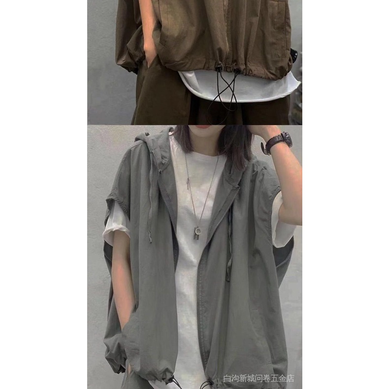 Áo Khoác Hoodie Sát Nách Dáng Rộng Cỡ Lớn Kiểu Nhật Hàn Thời Trang Mùa Hè Cho Nữ